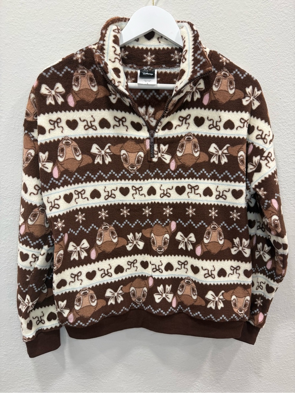 NWOT Disney Brown & Cream Bambi Patterned Fleece Pullover S